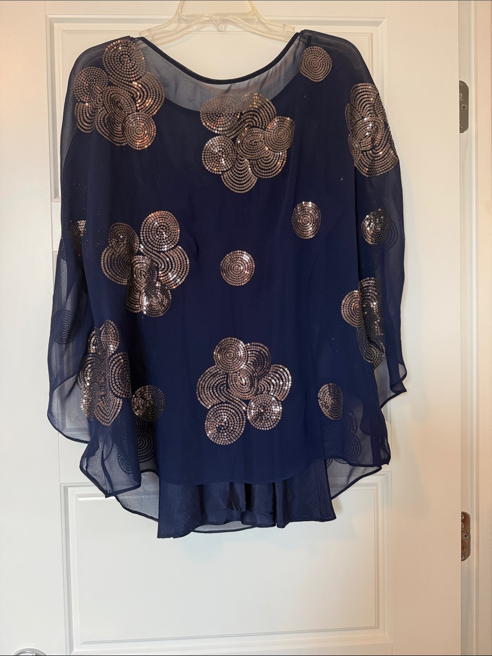 Navy Sequin Overlay Women’s Top